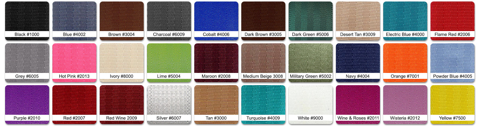 7 Panel Seat Belt Webbing Swatches